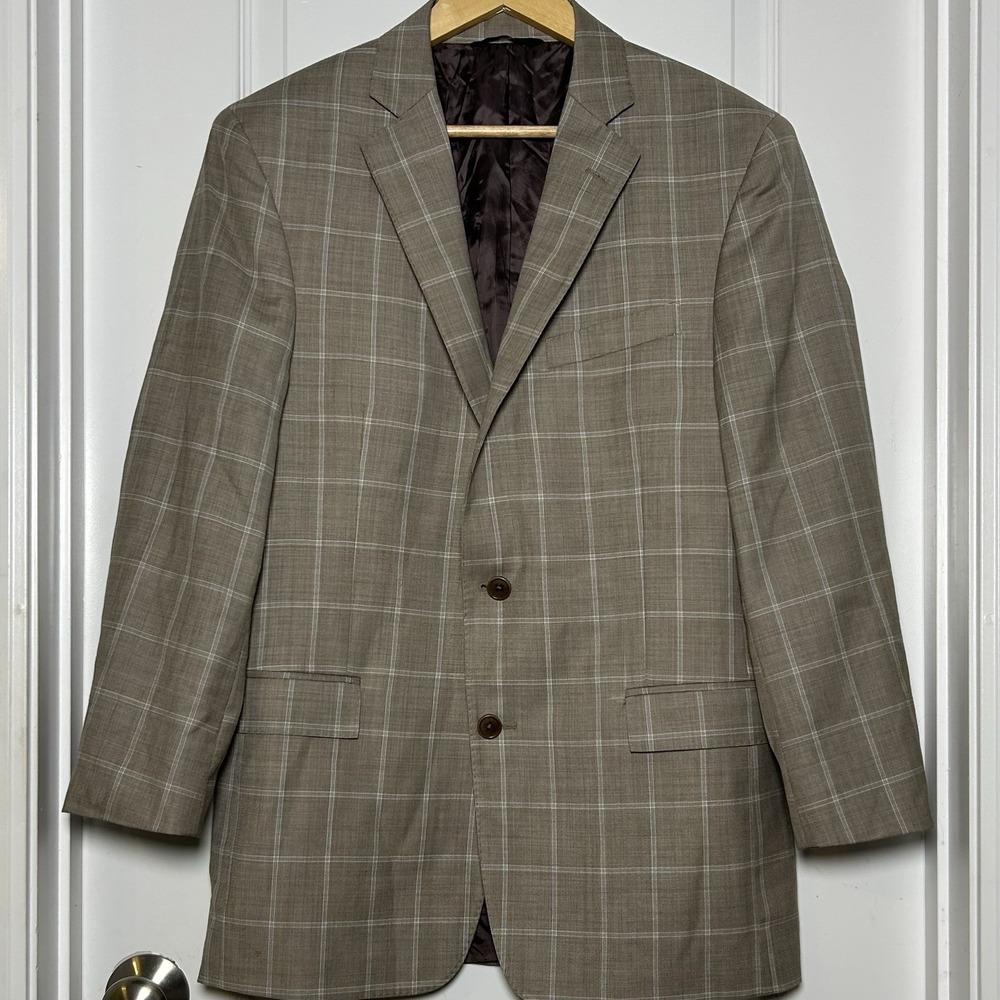 Brooks Brothers 100% Lambs Wool Brown Windowpane Plaid Regent Fit Blazer